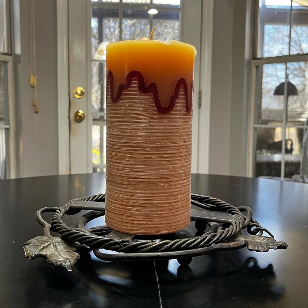 NEW Pier 1 Timber Pillar Cylinder African Amber Tri-Tone Textured 8” Wax Candle